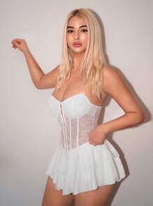 Sweetina 夏季服装 女士海滩装 婚礼宾客礼服 女士度假露肩金属纽扣腰带下摆连衣裙、太阳裙