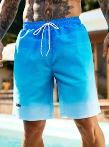 Manfinity Swimmode Men's Letter Print Drawstring Waist Casual Pockets Beach Shorts - Multicolor - View 3