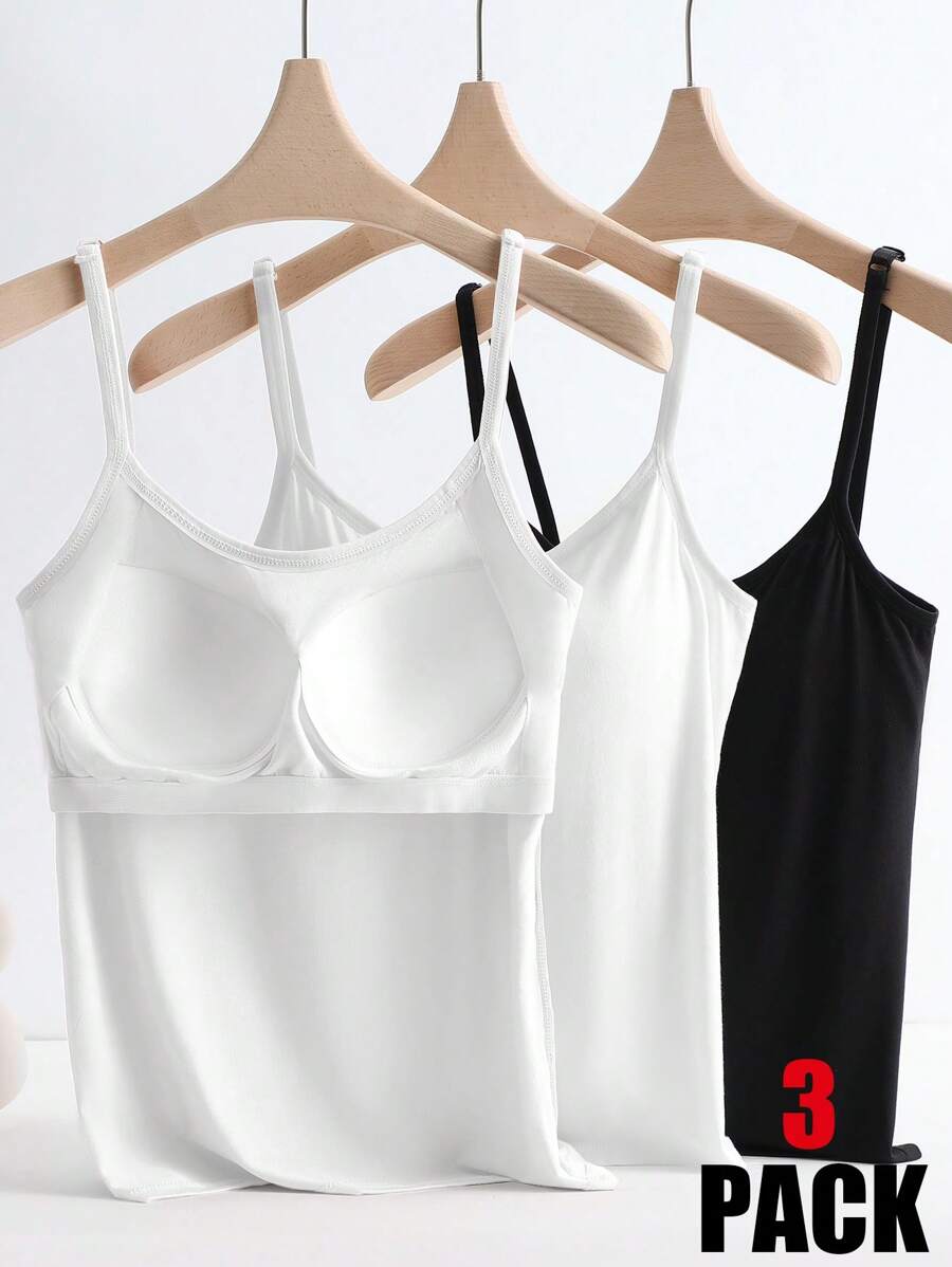SHEIN LUNE 3 件套防闪烁吊带背心，内置衬垫，舒适