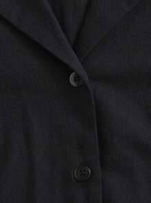 SHEIN EZwear Notched Collar Buttoned Front Blouse - Black - View 6