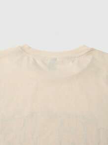 ROMWE MEN Prep Camiseta Masculina com Gola Redonda, Recorte em Tela de Contraste de Cor e Estampa de Letra