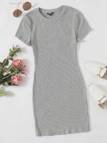 Muchica Vestido ajustado tejido de canalé unicolor - Gris Claro - Ver 1