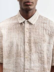 SHEIN Maija Áo sơ mi nam tay ngắn cổ điển giản dị, mùa hè - Màu be - Xem 4