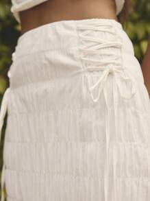 Aralina Women's Solid Color Tie Side Long Casual Skirt - White - View 3