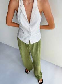 Forever 21 Damen ärmelloses Hemd mit Knöpfen, einfarbig, schlicht & modisch, lässiger Alltagsgebrauch