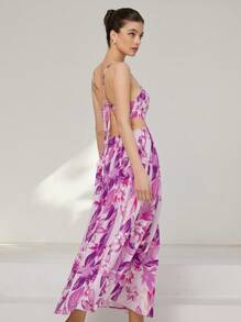 Bloemenprint Cut-Out Taille Split Dij Cami Jurk Vakantie Outfits Vrouw