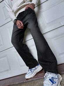 Manfinity Homme Jeans rectos casuales de hombre, con bolsillos, versátiles
