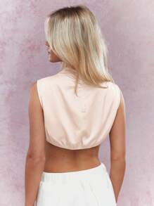 MISSGUIDED Top curto sem mangas com gola alta, elegante, franzido, regata, verão, minimalista, casual, clube, festa, noite, atlético, moderno, chique, feminino, camisola