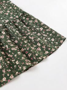 SHEIN LUNE 大码女式碎花休闲裙冬季服装 - 橄欖綠 - 查看 3