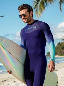 Manfinity Swimmode Men's Letter Printed Gradient One-Piece Swimsuit - Multicolor - View 4