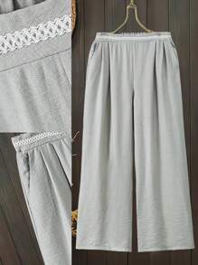 Lacomfia Plus Size Solid Color Patchwork Casual Commuter Simple Style Pants Fall Cloth For Women