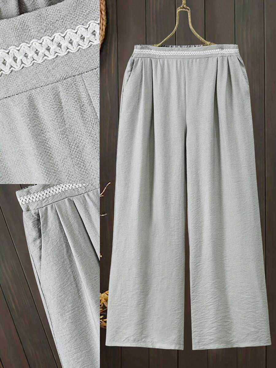 Lacomfia Plus Size Solid Color Patchwork Casual Commuter Simple Style Pants Fall Cloth For Women