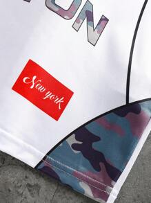 SHEIN 1pc Boys' Fashionable Casual Camouflage & Digital Letter Print V-Neck Oversized T-Shirt, Everyday Wear - Multicolor - View 5