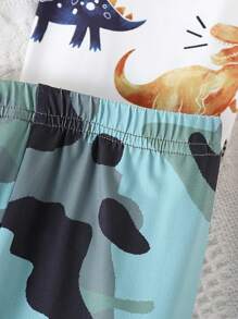 SHEIN 4 件套年轻男孩舒适睡衣，有趣的恐龙迷彩印花服装，可爱/复古/俏皮基本休闲装，适合任何场合，春/夏，居家，贴身短袖 T 恤和裤子睡衣套装，上衣和裤子，感觉像皮肤/黄油般柔软/超柔软/舒适穿着/丝般柔软，贴身休闲服