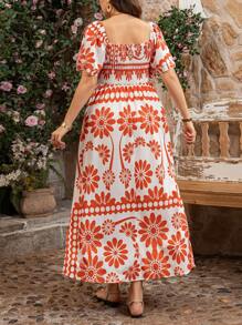 Breezaya Plus Size Floral Print Dress, Casual Vacation Style