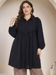 Graceveil Camicia casual con maniche lunghe, vestibilità morbida e tinta unita, adatta per primavera/autunno, taglie comode - nero - Visualizzare 6