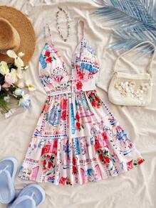 Soleia 女士夏季多彩假期花卉浪漫游乐园约会细肩带迷你连衣裙适合情人节 - 彩色 - 查看 1