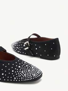 CUCCOO CHICEST Women Square Toe Flat Rhinestone Slip-On Brown Loafers, Minimalist Design For Comfortable All-Match Wear For Christmas Elegant Shoes - Black - View 8