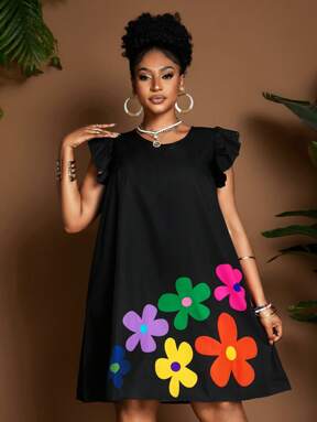 Maweii Plus Size Women Summer Round Neck Cap Sleeve Dress, Sun Dress