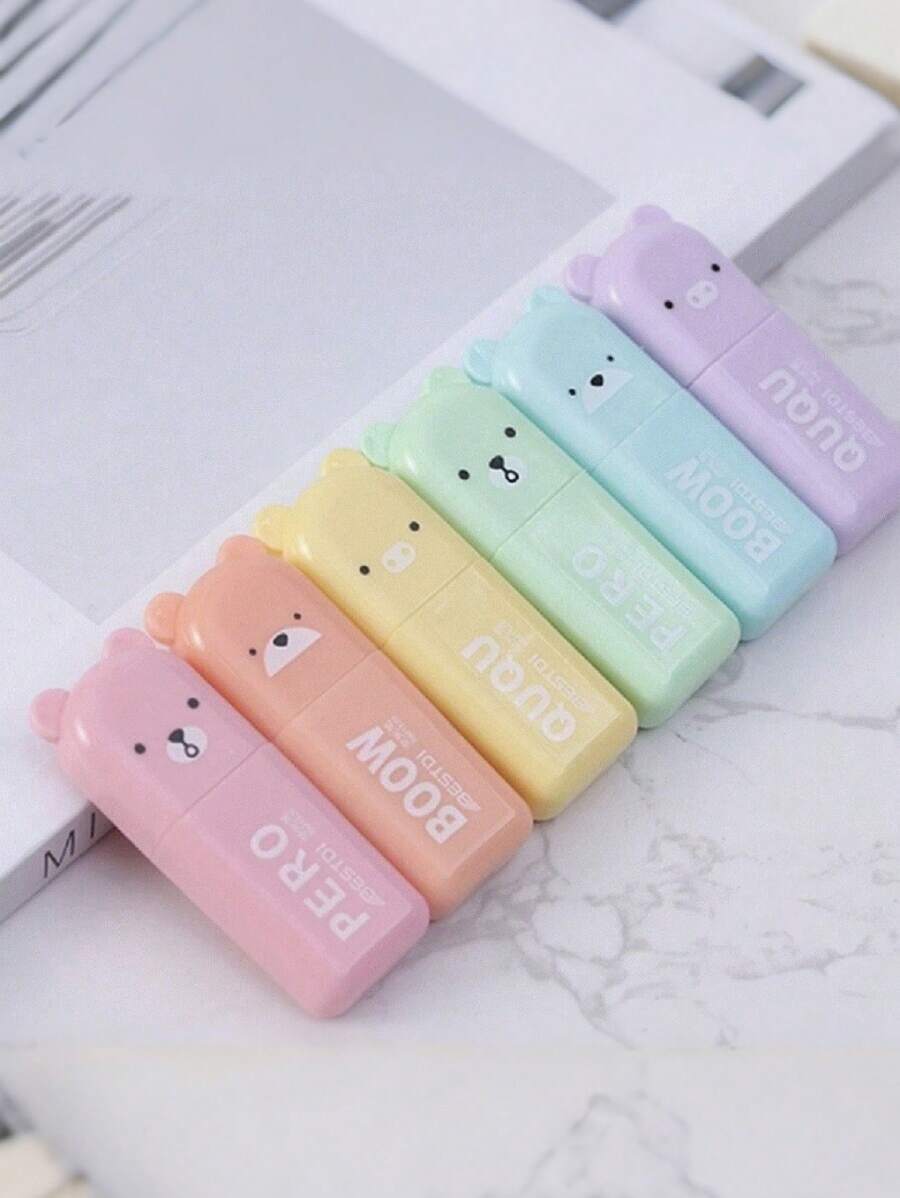 4/5/6 szt. Kawaii Bear Highlighter Pens Cute Stationery Markers Oblique Tip Candy Color Fluorescencyjny Pastel Pen School Supplies Powrót do szkoły