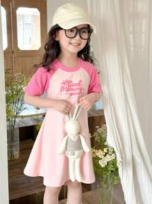 Dazy Kids Young Girl Fall Knit Letter Print Raglan Sleeve Young Girl Dress