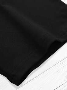 INAWLY 女士休闲圆领短袖字母和猫咪印花 T 恤 - 黑色 - 查看 4