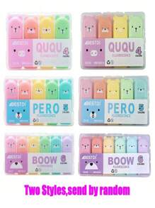 4/5/6 szt. Kawaii Bear Highlighter Pens Cute Stationery Markers Oblique Tip Candy Color Fluorescencyjny Pastel Pen School Supplies Powrót do szkoły