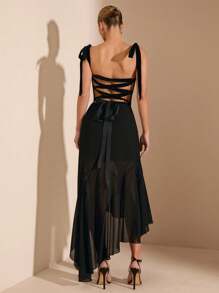 SHEIN BAE Brassière sexy noire sans dos à bretelles réglables pour femmes, pour le printemps/l'été