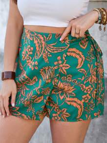 SHEIN VCAY Plus Size Casual Allover Print Tie-Up Cover-Up Shorts - Multicolor - View 5