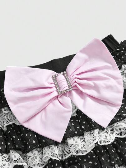 Kawaii Jupe de femme vintage douce et rétro à taille basse, avec volants, dentelle et nœud décoratifs