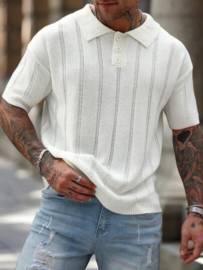 Manfinity CasualKnits 男士纯色前扣短袖休闲毛衣