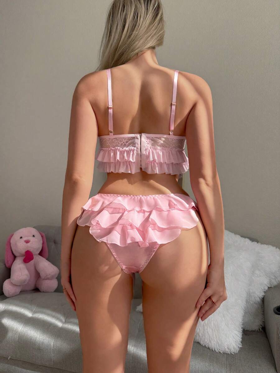 PetitDoll 1pc Women Ruffle Multi-Layer Mesh Cute Pink Panties - Pink - View 1