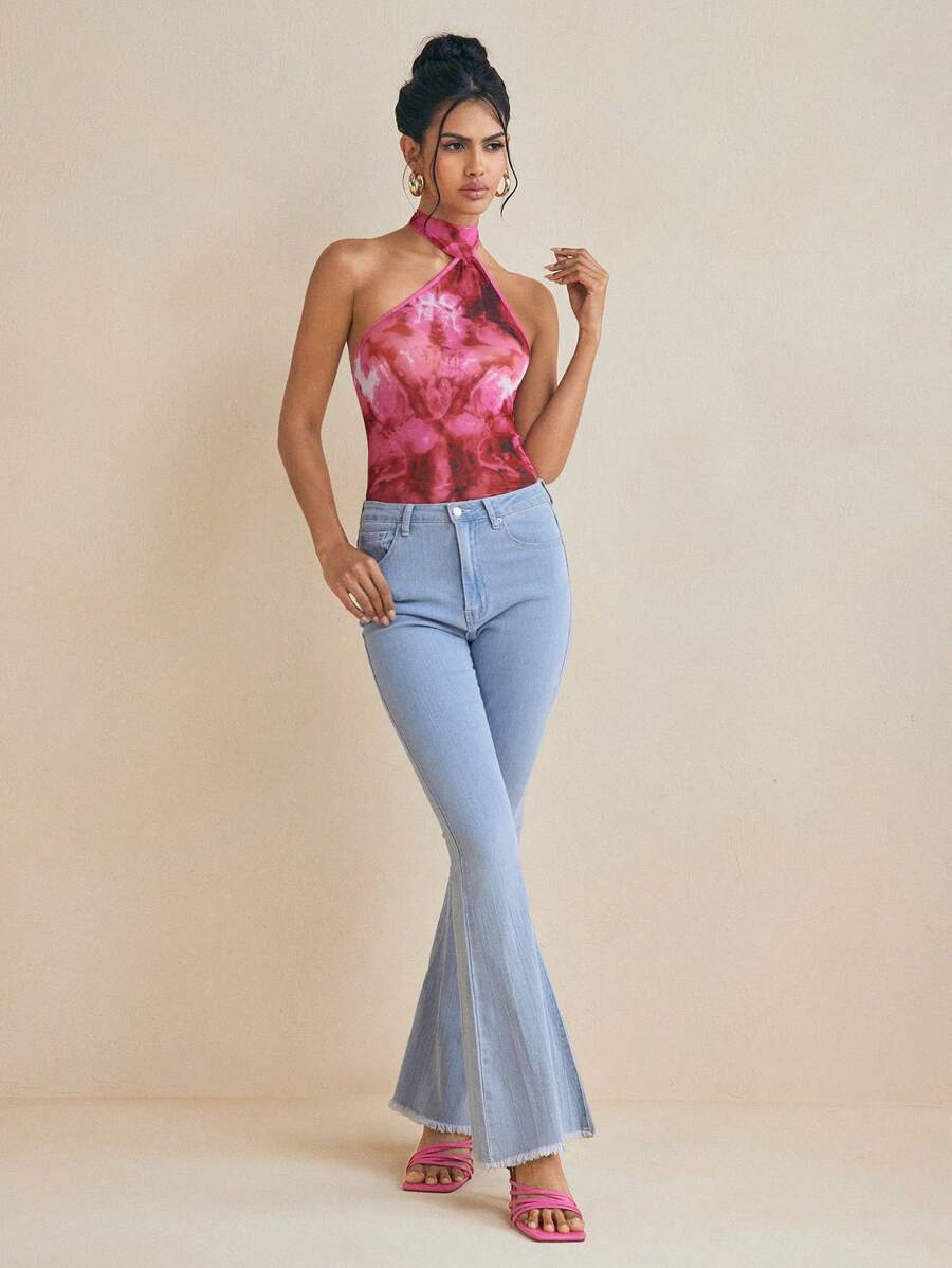 LUSINE BONFIELD Designer Women Sheer Print Mesh Mock Neck Ties Backless  Sleeveless Top Rave Outfits Tube Top Summer Top Vacation Outfis - Multicolor - View 1