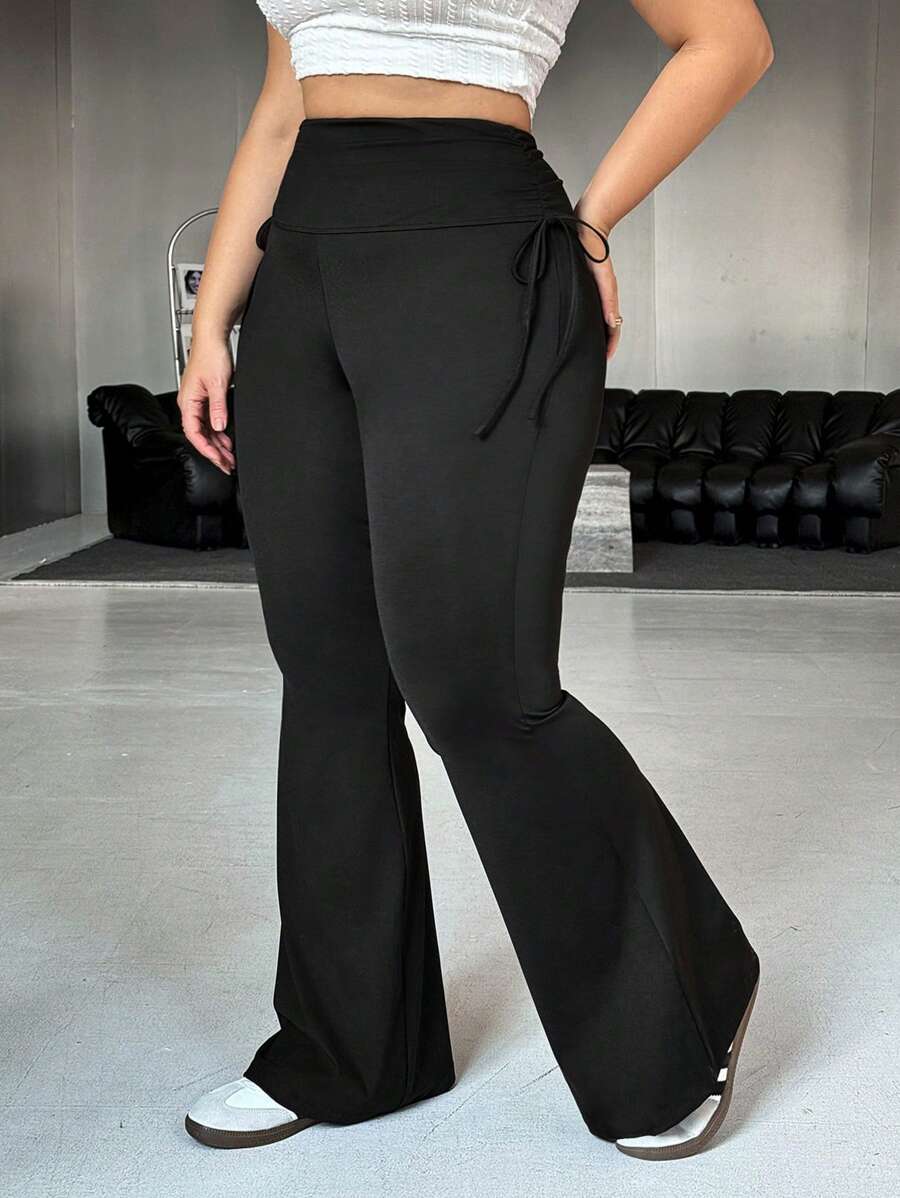 SHEIN EZwear Plus Size Black Skinny Stretch Flared Pants For Women ...