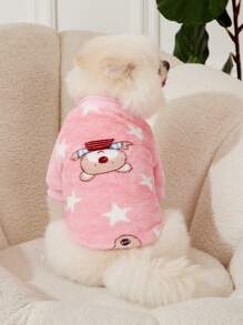 PETSIN 1 件可爱粉色小熊和星星图案抓绒宠物卫衣 - 彩色 - 查看 3