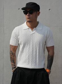 DAZY Summer Solid Beige Men's Knitted Sweater - Beige - View 8