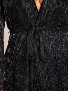 SHEIN BAE Plus Size Women 2 Pieces Set, Loose Black & Silver Long Sleeve Top And Wide-Leg Pants, Suitable For Casual Wear, Night Out, Date, Party, Afternoon Tea, Concert - Black - View 6