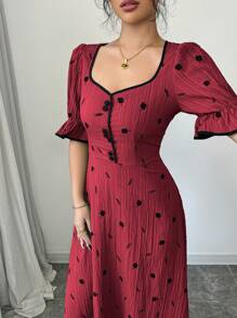 Modelyn Women Casual Solid Color Daily Dress, Simple & Fashion - Red - View 5