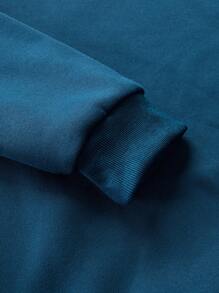 Manfinity Dauomo Men's Simple Printed Long Sleeve Hooded Pullover Sweatshirt - Navy Blue - View 5