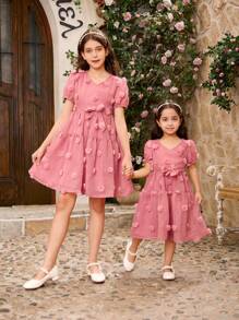 Rochie mini, la modă, jacquard, cu mâneci scurte, cu decolteu în V, pentru fete