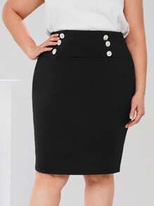 EMERY ROSE 大码女式宽腰带金属扣装饰黑色紧身优雅休闲端庄裙子夏季春季女士毕业成熟优雅女士