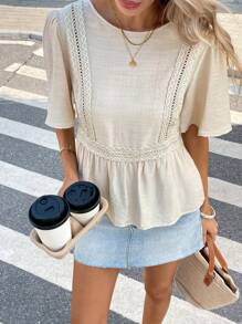 Serisse Women's Solid Color Casual Blouse, Minimalist For Daily Wear Summer - Apricot - View 5