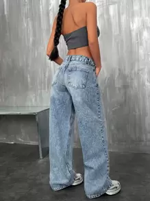 SHEIN Jeans décontractés à jambe large avec poches inclinées et taille basse