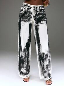 MUSERA Straight Leg Extreme Wash Contrast Jeans Street Style Spring Summer Cute Casual Deconstructed Ibiza Western Concert Fall Autumn Winter Nashville    Chic - Multicolor - View 3