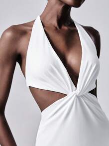 SHEIN Unity Vestido elegante com decote em V e decote em V, estilo chique de férias - Branco - Ver 6