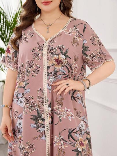 Lacomfia فستان قصير متسرب مطبوع بنقوش الزهور رسمي، فضفاض، متماسك، مقاسات كبيرة، مناسب للربيع/الصيف