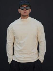 DAZY Áo thun nam cổ tròn tay dài màu trơn thường ngày, mùa xuân/hè - trắng - Xem 4