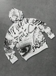 Manfinity EMRG 男士秋冬眼睛印花拉链连帽休闲运动衫 - 彩色 - 查看 2