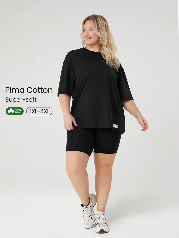 Camiseta Básica Diária Casual Unissex, Manga Curta, Gola Redonda, Oversized, em Algodão Pima Plus Size