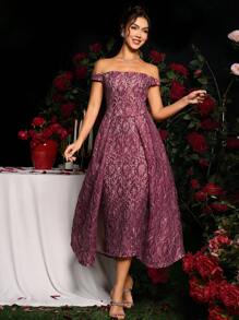 Coutiva 优雅蕾丝刺绣派对礼服，奢华淑女风格礼服奢华晚礼服，长款晚礼服，适合音乐节春/夏，婚礼宾客礼服，舞会礼服 - 酒紅色 - 查看 7